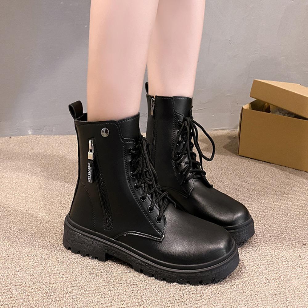 

Мода 2025 Новые ботинки Женские туфли на шнуровке для женщин Теплые на платформе на молнии Черные Повседневные Удобные Ботильоны 35 чёрный