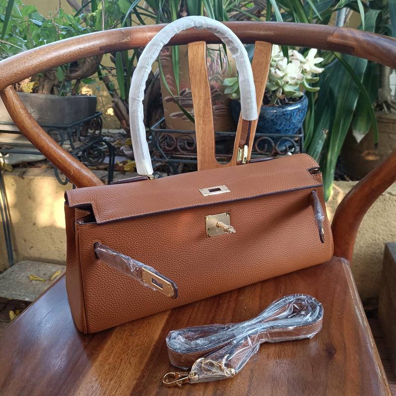 Mittelalterliche Horizontale Handheld-Tasche 35cm Neu Große Kapazität Pendler Ein Schulter Unterarmtasche Kopfschicht Togo Echtes Rindsleder