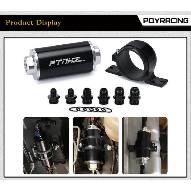 ID:58MM Universal Fuel Filter with Bracket with 2pcs AN6/AN8/AN10 Adaptor Fittings with 100micron Steel Element PQY5573+LS2511