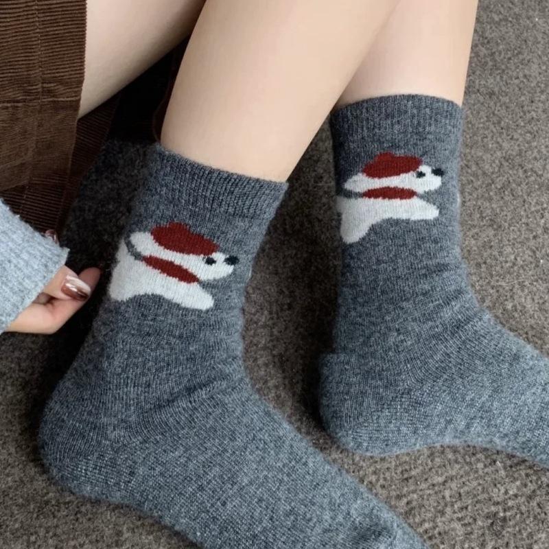 Female Autumn and Winter Thickened Warm Lovely Puppy Wool Boneless Pile Socks