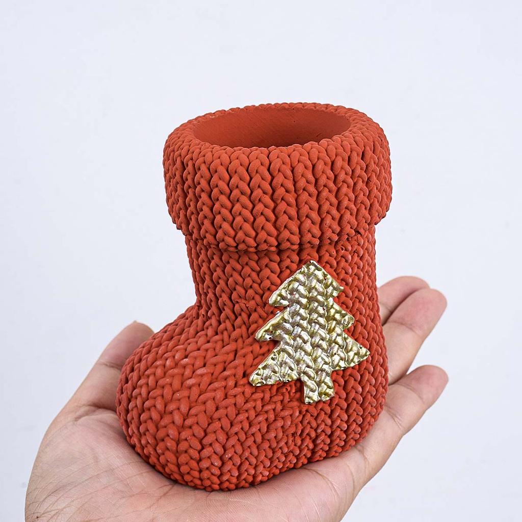 Knitted Stocking Candle Jar Silicone Mold DIY Christmas Tree Stocking Ornament Making Plaster Resin Flowerpot Molds Craft Gifts