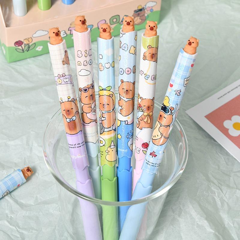 6pcs Creative Capybara Neutral Pen Cute 0.5mm Black Ink Signature Pens Stationery Gift School Writing Supplies