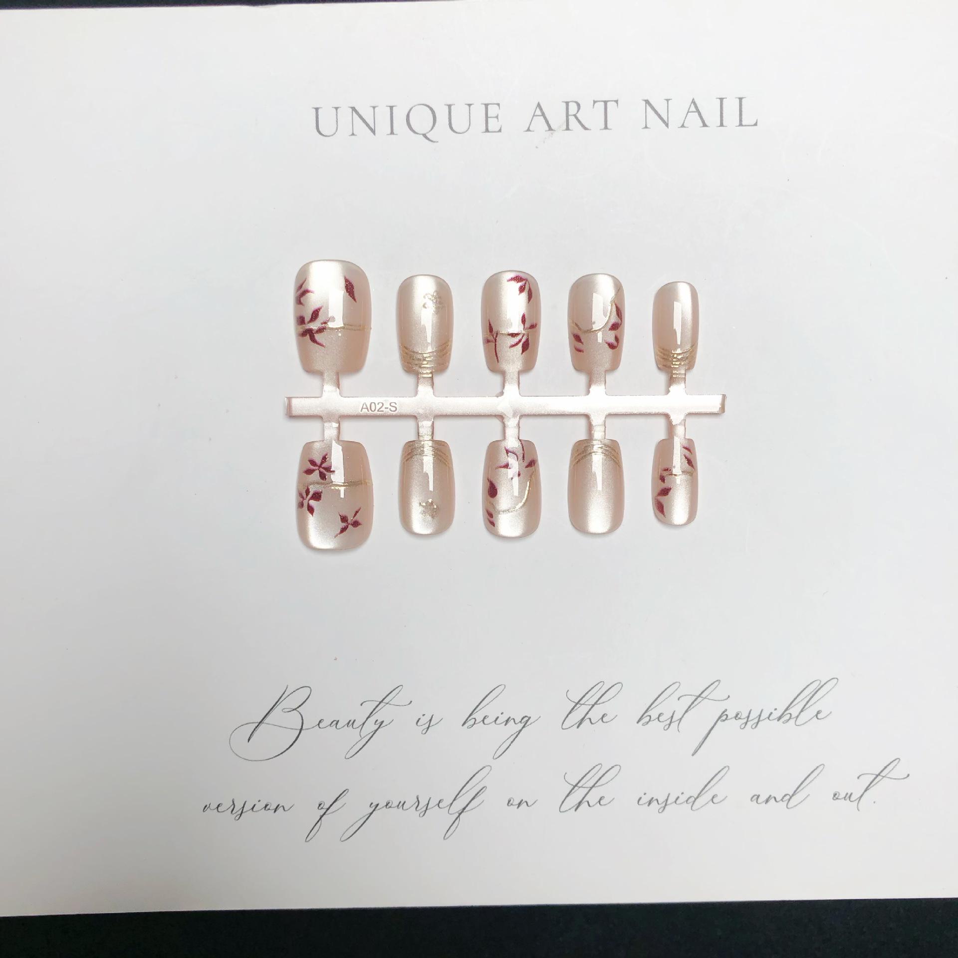 

Red Maple Leaf Autumn Gilded Cat Eye Press-On Nails - 30 Pcs