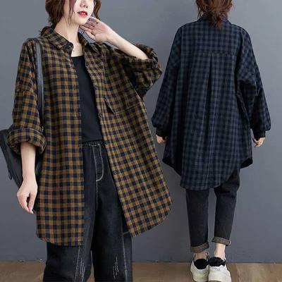 Shirt for Women Oversize Cotton Loose Blouse Casual Long Sleeve Plaid Long Soft Loose Shirt Jacket Top