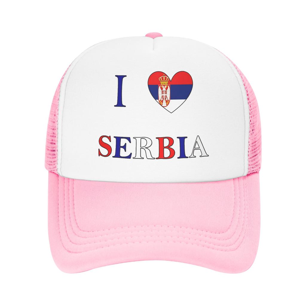 I Love Serbia Mesh Sun Hats Tennis Skate SunProof Snapback Cap FeUnisex Unisex Stylish Design Hip Hop Hats