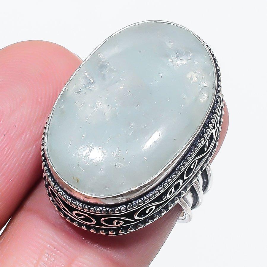 

Натуральный аквамарин драгоценный камень 925 стерлинговое серебро ювелирное кольцо размер 7 b0M56