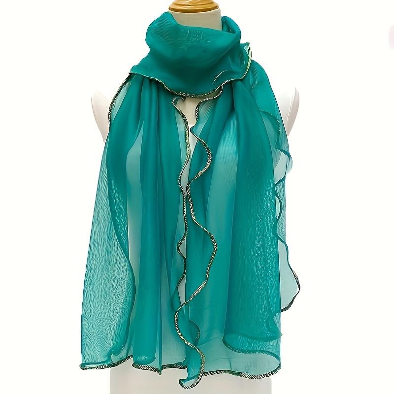 Vibrant Bohemian Chic Ruffle Edge Scarf - Lightweight, Breathable, Long Versatile Shawl for Sun Protection, Casual Wrap with Solid Color