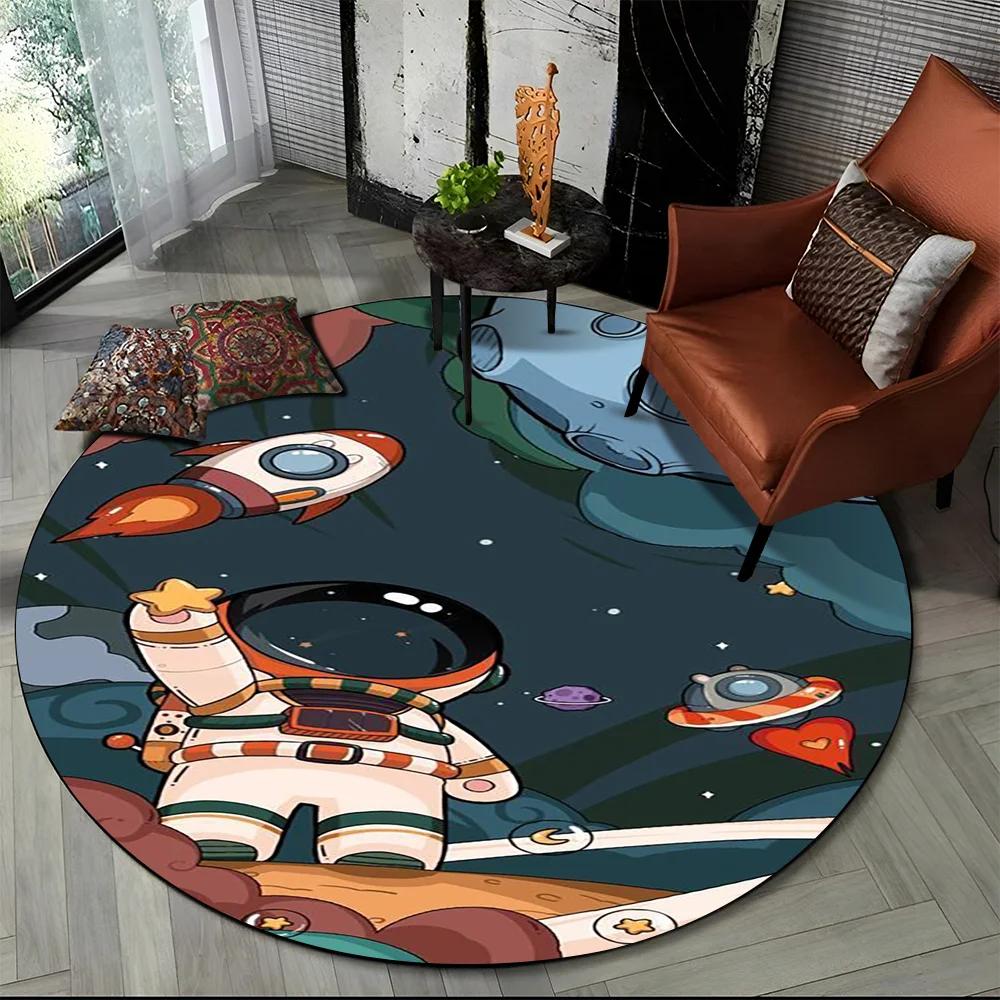 3D Astronaut Space Cartoon Round Carpet Rug for Living Room Bedroom Child Playroom Chair Decor,Pet Area Rug Non-slip Floor Mat
