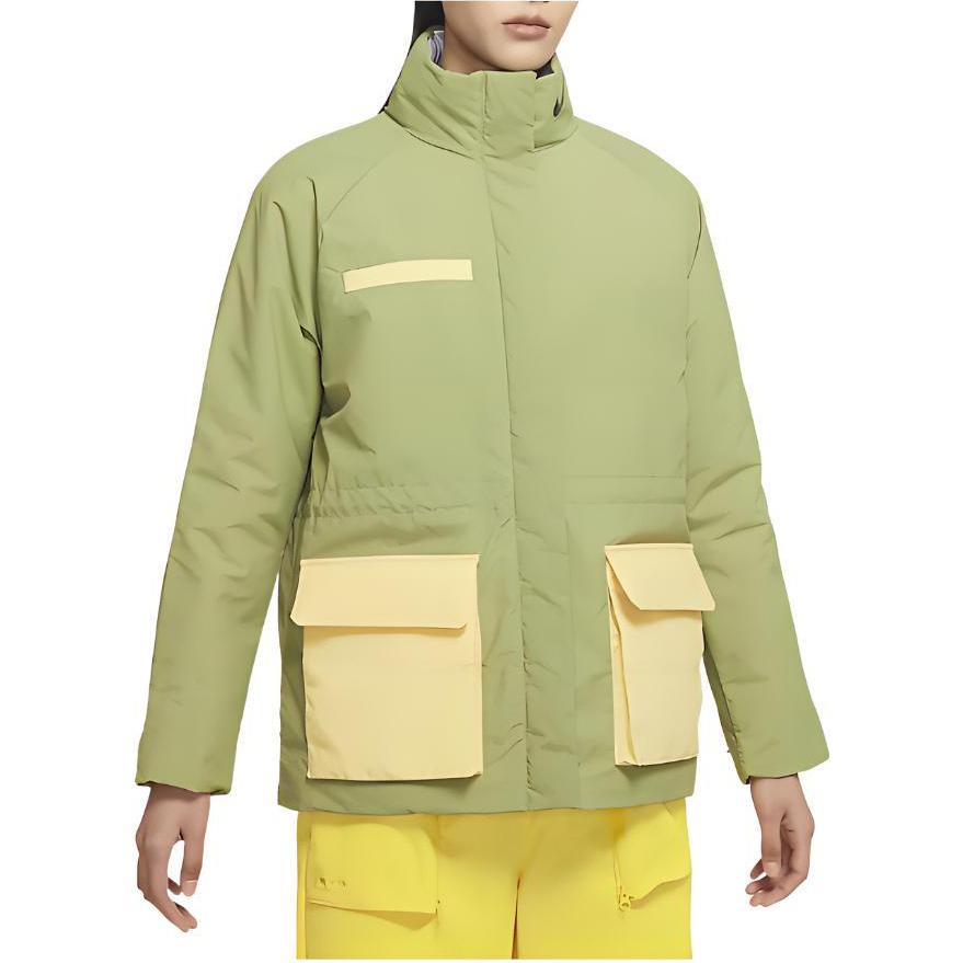 Nike Color Block Stand Collar Multi Pocket Zipper Brand Logo Embroidered Jacket Women Jacket Outdoor-Green DQ6851-334