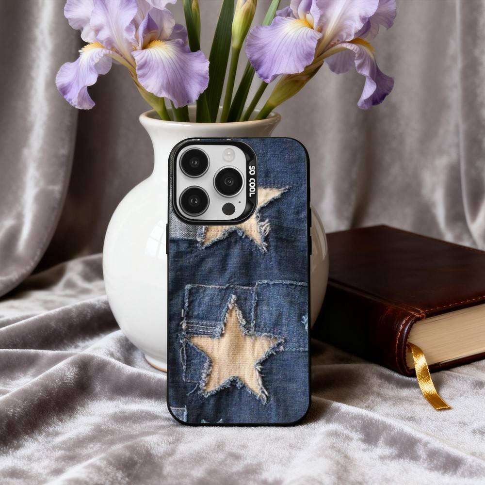 R-Retro D-denim patches  Phone Case For iPhone17,16,15,14,13,12,11 Plus,Pro Max Black Candy silver phone case