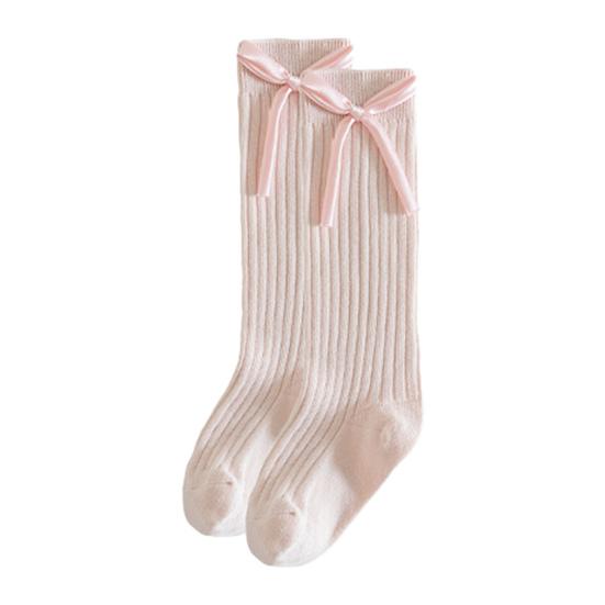 

1 пара детских носков, длинные гольфы до колена, однотонные, в стиле принцессы, с бантом, носки до икры, весенне-осенние 3-4 Years розовый