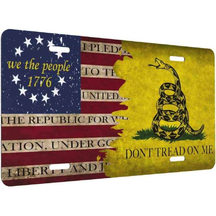 Don'T Tread On Me License Plate,American Flag Decorative Car Front,Metal Plate,Vanity Tag,Aluminum Noverlty License Plate For Men/Women/Boy/Girls Car