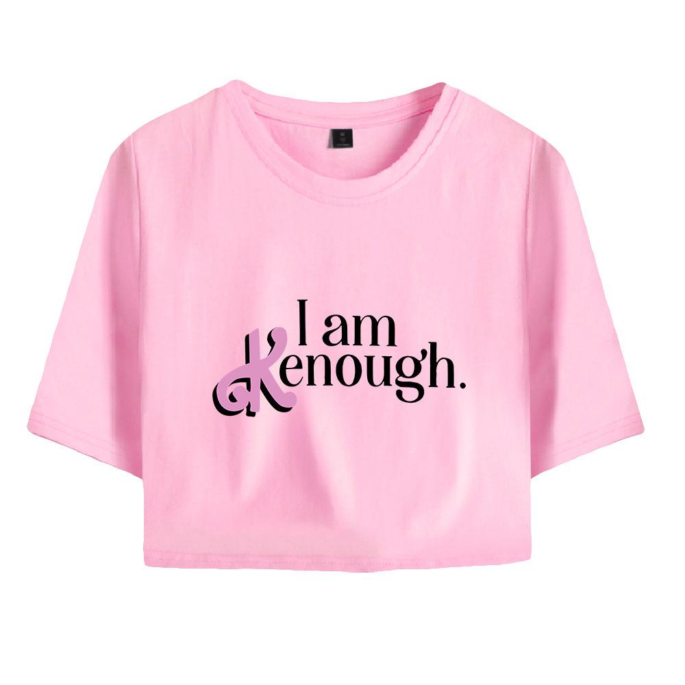 Hot Fashion Women's Sexy Barbie I Am Kenough Letter Print Short Sleeve Crop Top Funny Tee Shirts Hipster O-neck Cool Tops