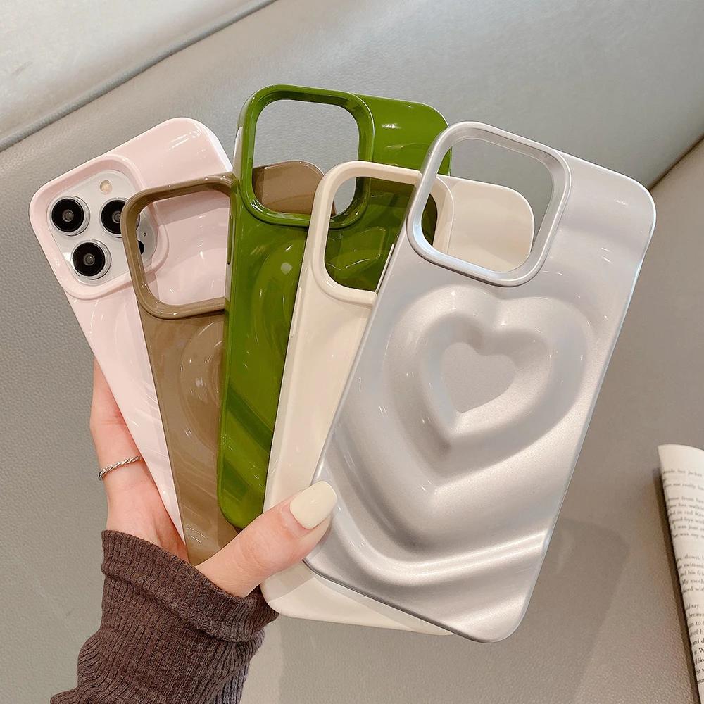 Bling Love Heart Pattern Phone Case For iPhone 16 16E 15 14 13 12 Pro Max 11 Luxury Smooth Shockproof Bumper Back Cover Coque