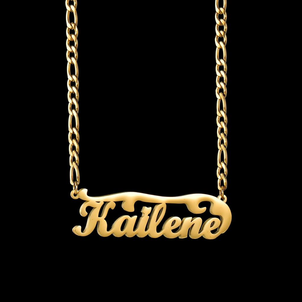 Atoztide Personalized Custom Name Necklace Stainless Steel Figaro Chain Thick Double Plated for Women Birthday Jewelry Gift
