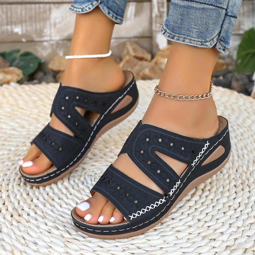 Fashion Women Wedge Sandals Orthopedic Open Toe Sandals Vintage Anti-Slip Leather Casual Female Platform Retro Shoes New Slides Women