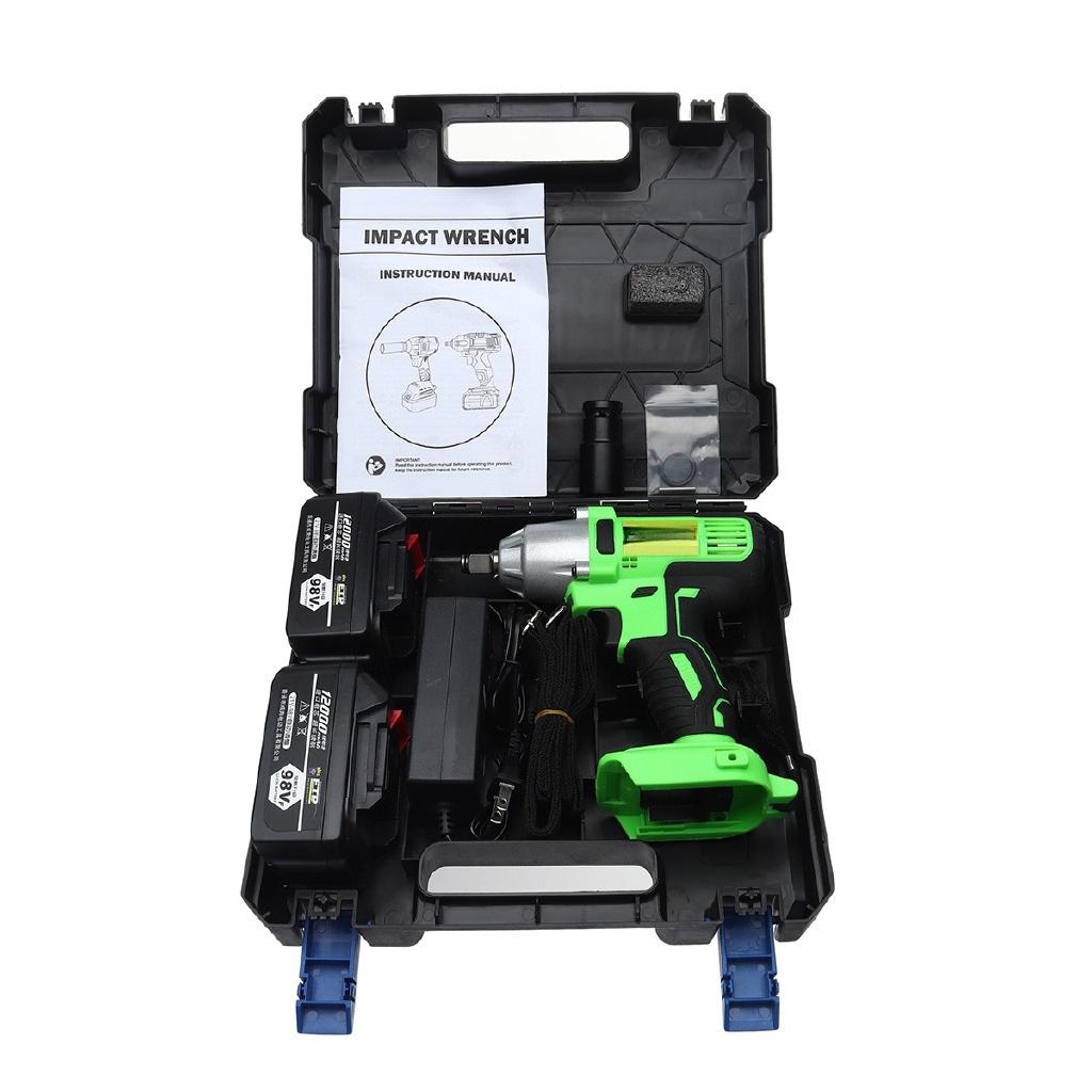 2 Battery Power Electric Wrench Cordless Brushless Impact Wrench Socket Wrench 98VF 12000mAh Rechargeable Li-ion Tools