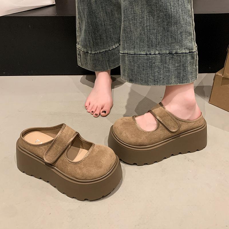 Fashion thick-bottomed bag head slippers for women's outer wear 2025 spring new retro versatile small man height half slippers
