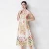 Ricamo Formale Lusso Sera Midi Abito Donna Estate Uncinetto Fiore Lavorazione a Maglia Intrecciata Manica Corta Pizzo Lunghi Abiti Festa Vestiti