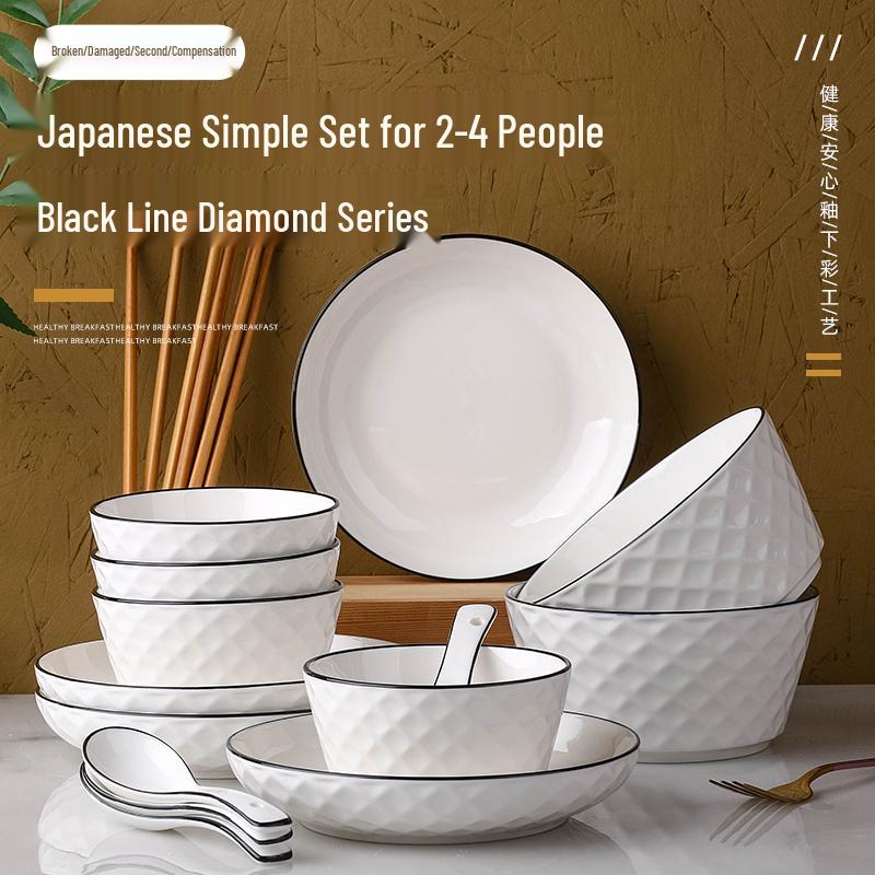 Ensemble de vaisselle en céramique japonaise: Assiettes et Bols pour 2-4 Personnes pour la Maison, Grands Bols à Soupe Inclus.