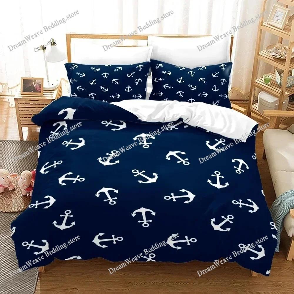 Juego de Ropa de Cama con Patrón de Ancla Marina Funda Nórdica 3D Ropa de Cama Diseño de Moda Decoración Juego de Funda Nórdica King Juego para Cama Doble Ropa de Cama