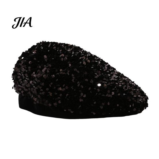 Sophisticated Daily Accessory Women Sequined Beret Hat, Sparkly Retro Artist Cap, Stylish Outdoor Fashion Headgear Adjustable Painter Cap for