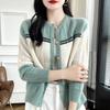 Contrasting Color Crew Neck Autumn and Winter New High-end Striped Versatile Jacket Temperament Knitted Cardigan Sweater Women