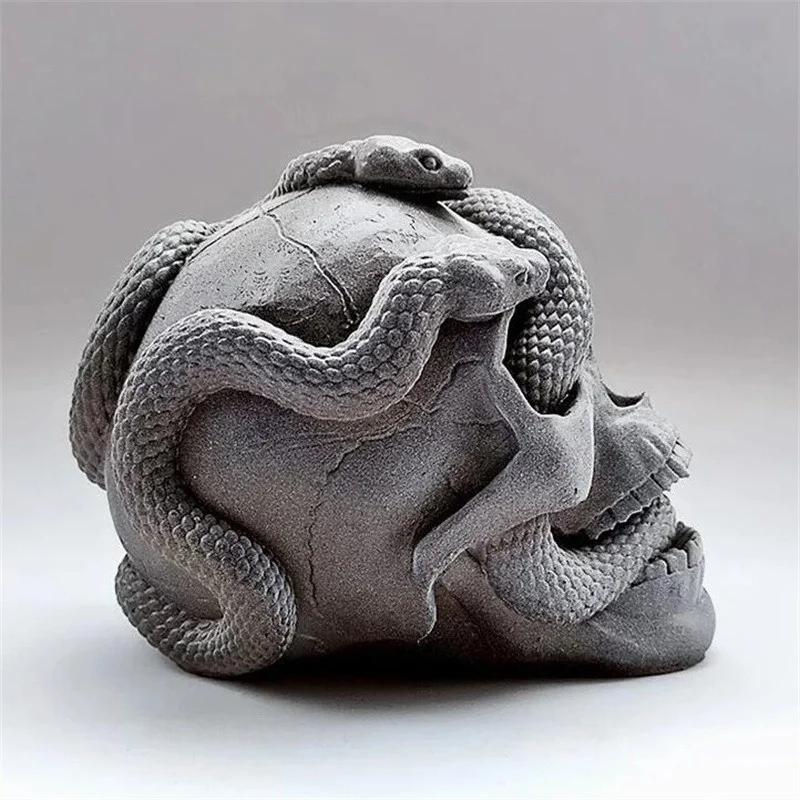 Halloween Skeleton Snakehead DIY Epoxy Resin Mold Double Snake Silicone Mold Horror Ghost House Desktop Decoration Candle Mold