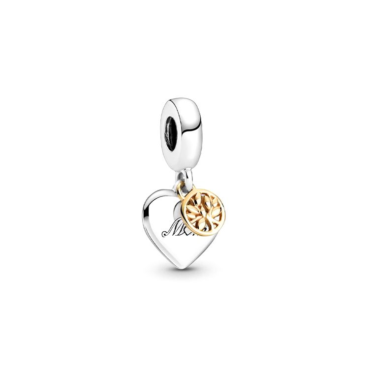 Pandora Family Tree Heart Shaped Two Tone Pendant Unisex Jewelry Silver 799366C00 Silver