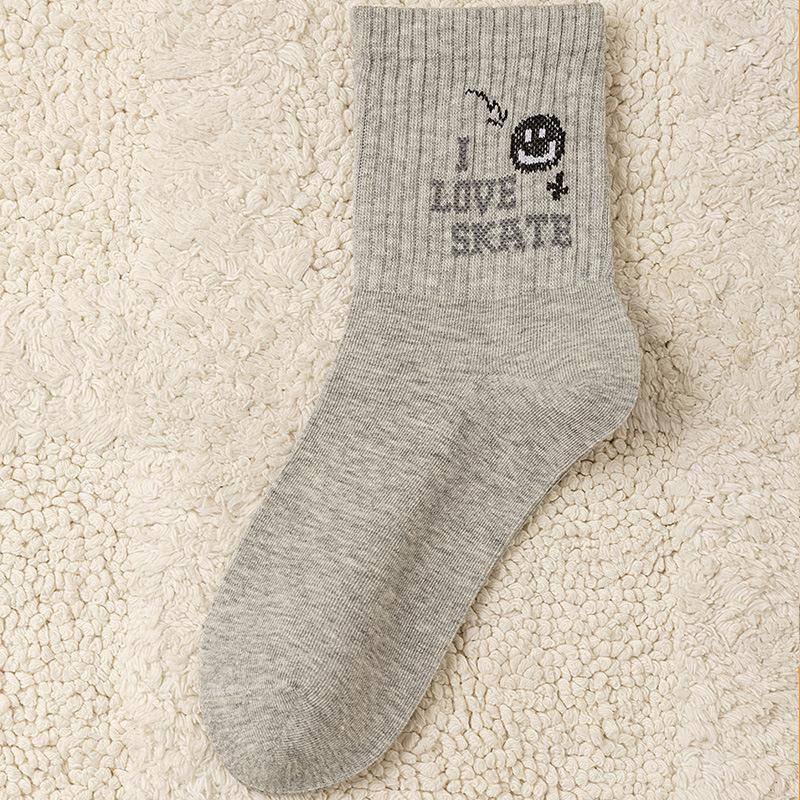 Men's New Trend In Autumn Cartoon Smiling Face Letters Sweat Absorption Breathable Sports Boneless Tube Socks