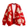 Gestrickter Custom 2025 Neuer Cartoon Süßer Stil Gestrickter Pullover für Damenmode, Mittellange bis Lange Jacke, Strickjacke, Bestickt für Damen