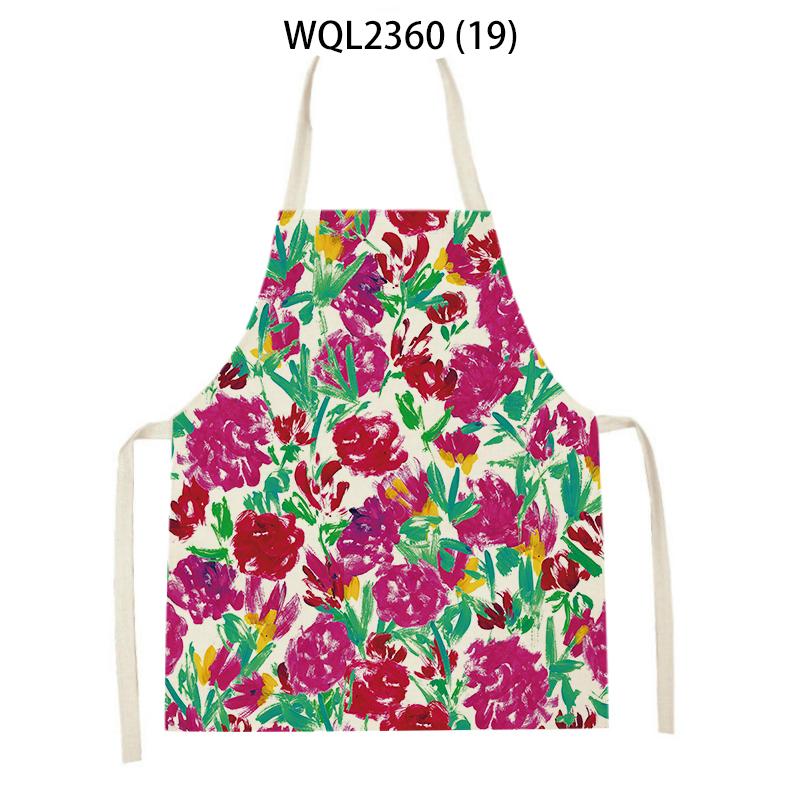 Flowers Pattern Kitchen Sleeveless Aprons Linen Bib Household Men Women Antifouling Clean Cooking Baking Waist Bib