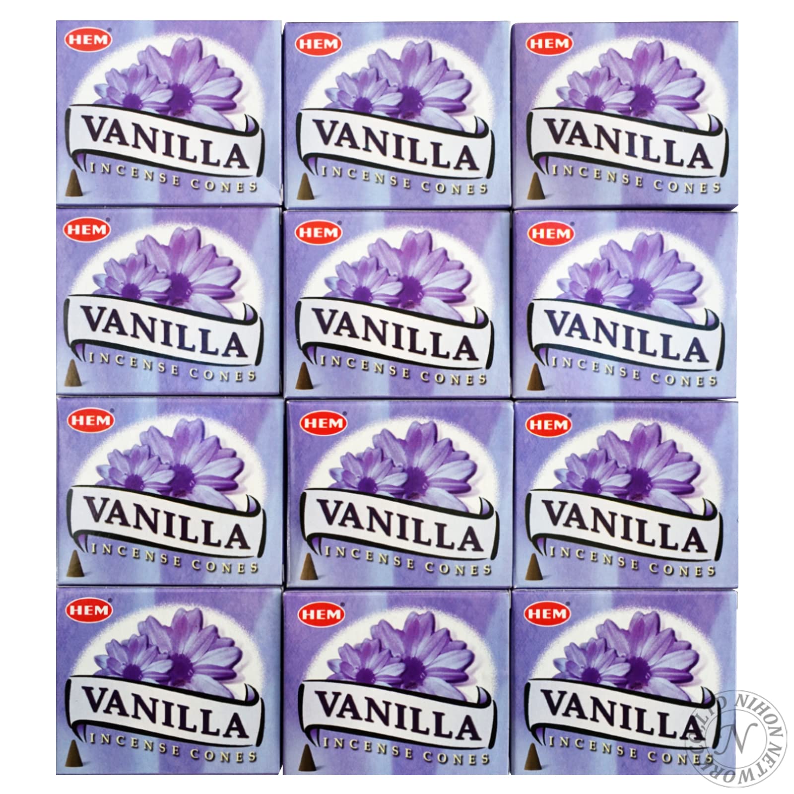 HEM Vanilla Cone 12 Boxes cones per Historic Indian Incense sticks approximately 3cm Incense, Type, (10 box), Relaxing, Incense, each.