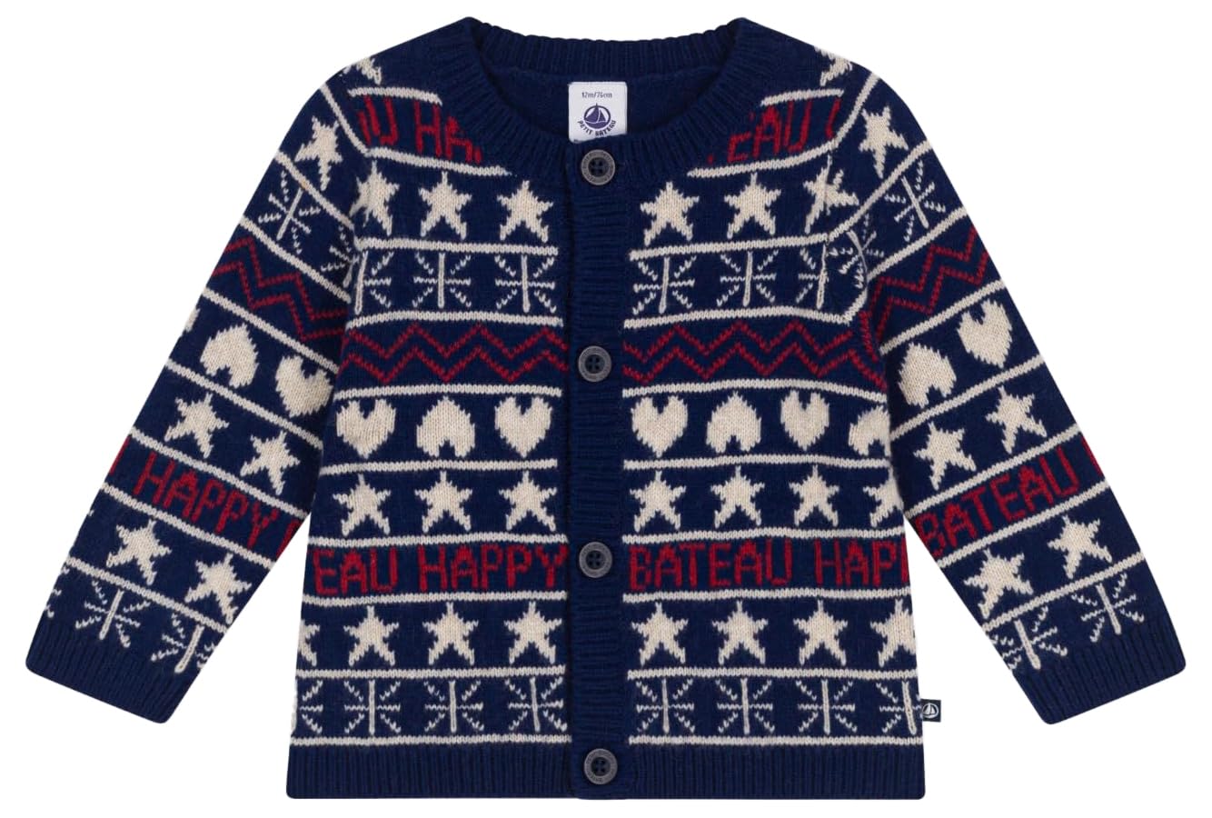 

Шерстяной хлопковый кардиган A0AY6 36 месяцев 95 см [Petit Bateau] и темно-синий/многоцветный