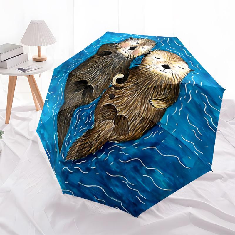 1pc Otters, Yin-Yang Automatic Folding Umbrella, 8-Rib Durable Iron Frame, Compact Travel Umbrella for Women & Men 125