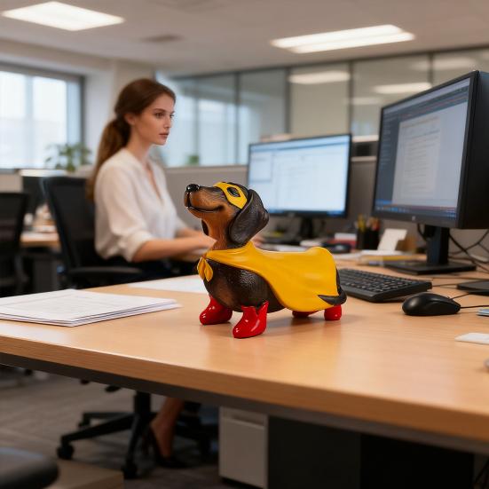 Hero Inspired Dachshund Ornament Yellow Cloak Red Boots Sausage Dog Statue Figurine Resin Animal Sculpture Home Office Desktop Decoration