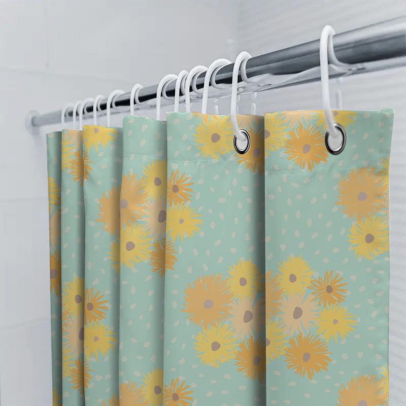 Yellow Blue Shower Curtain Floral Printed Bathroom Decoration For Home Decor Modern Waterproof Fabric Bath Mat Cover Size 72X84