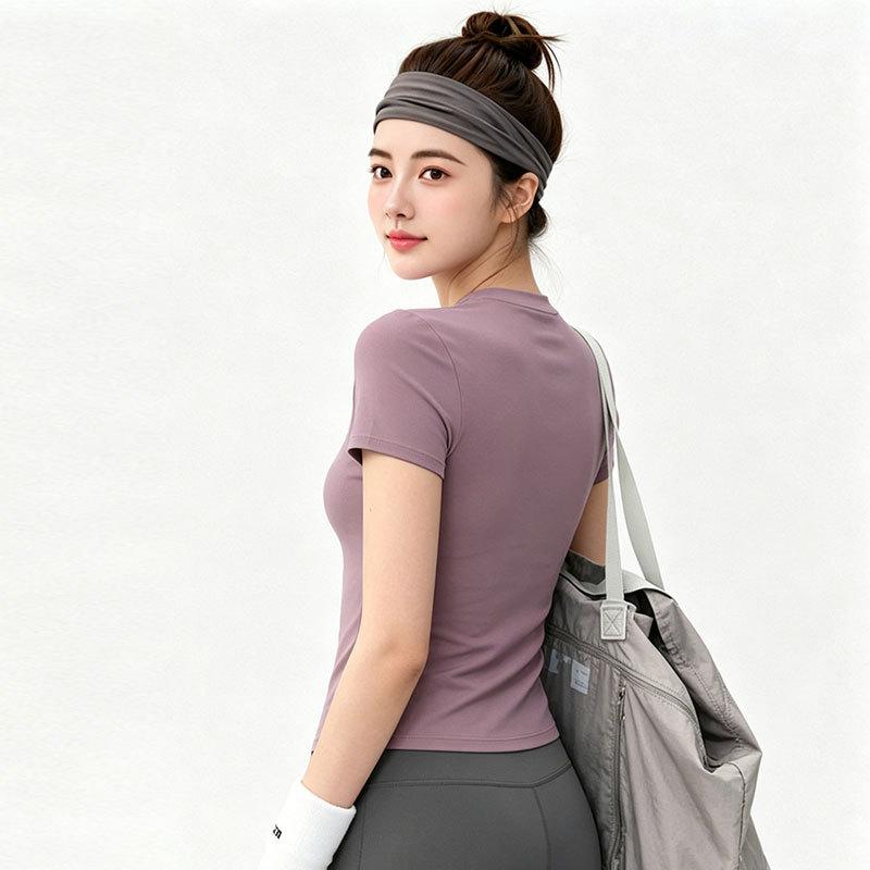 Yoga clothes, short-sleeved tops, women's elastic, slim, breathable, quick-drying running, fitness, Pilates sports T-shirt