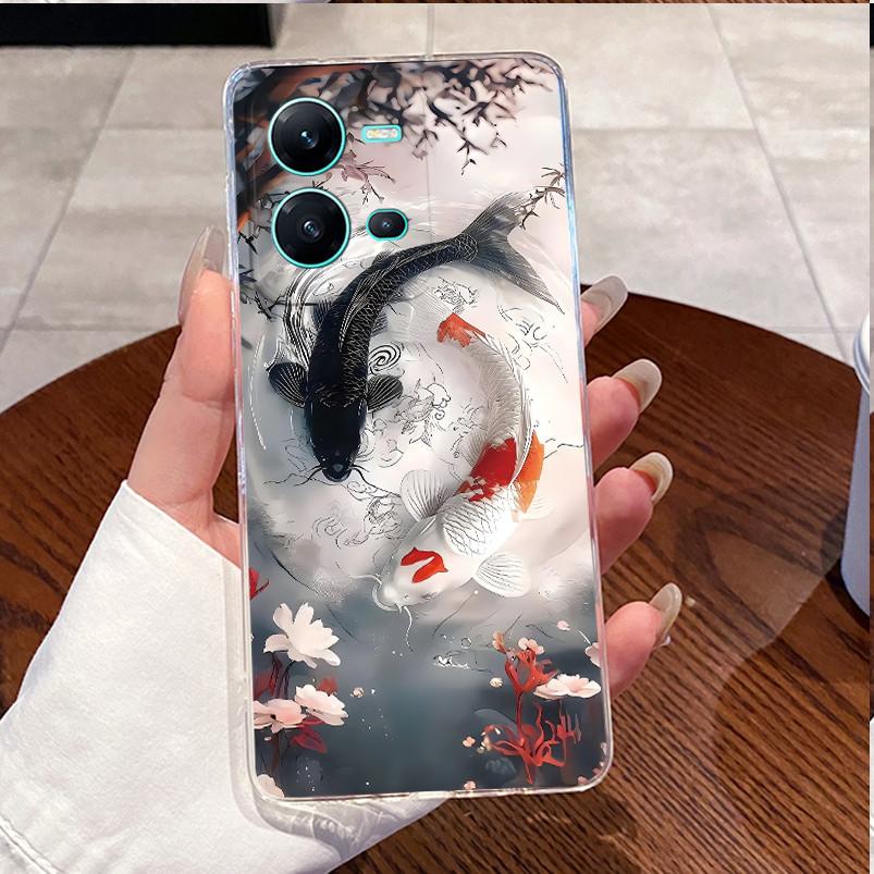 Phone Case For Vivo V25 Y35 Casing Luxury Cute Love Heart Rabbit Funny Pattern Transparent Silicone TPU Soft Shell Back Cover