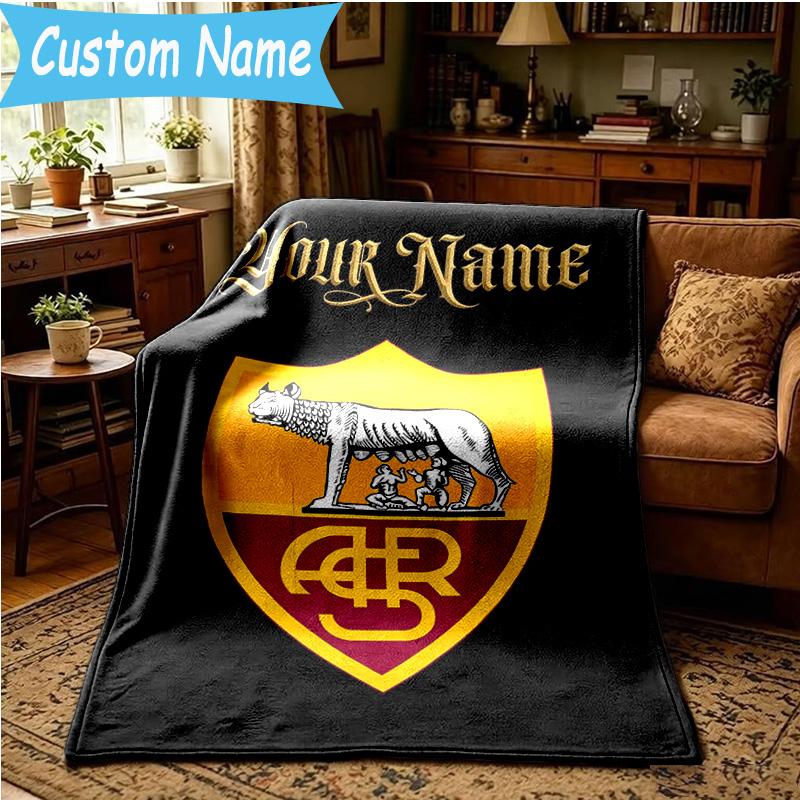 Custom Name Roma Football Club Emblem Blanket Bedding Blanket for Women Men, Soft Throw Blankets for Couch,Bed, picnic, Christmas gifts