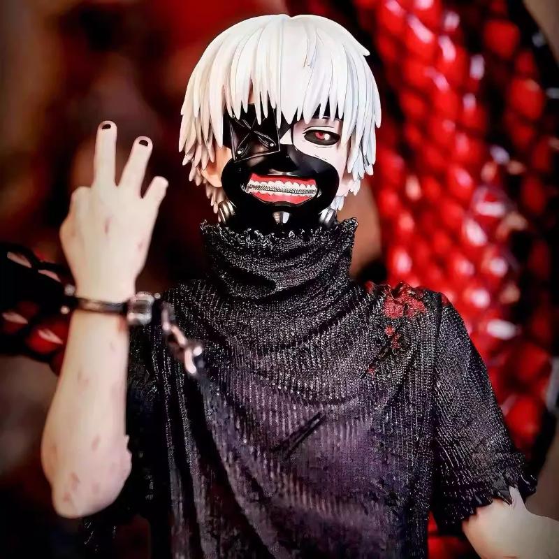 New 35Cm Tokyo Ghoul Gk Ken Kaneki White Hair 4 Kagune Action Figure Double Head Statue Collectible Anime Model Toy Desk Decor