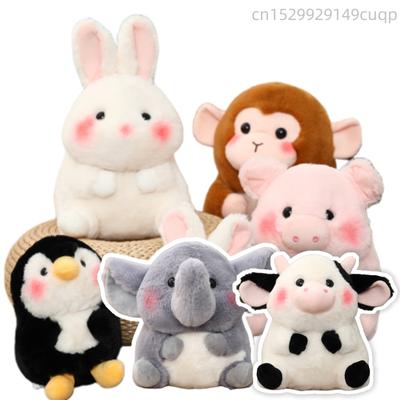 Animal Series Round Plush Doll Pillow Rabbit Elephant Cow Penguin Monkey Pig Cute Soft Plush Toy Gift for Boys and Girls