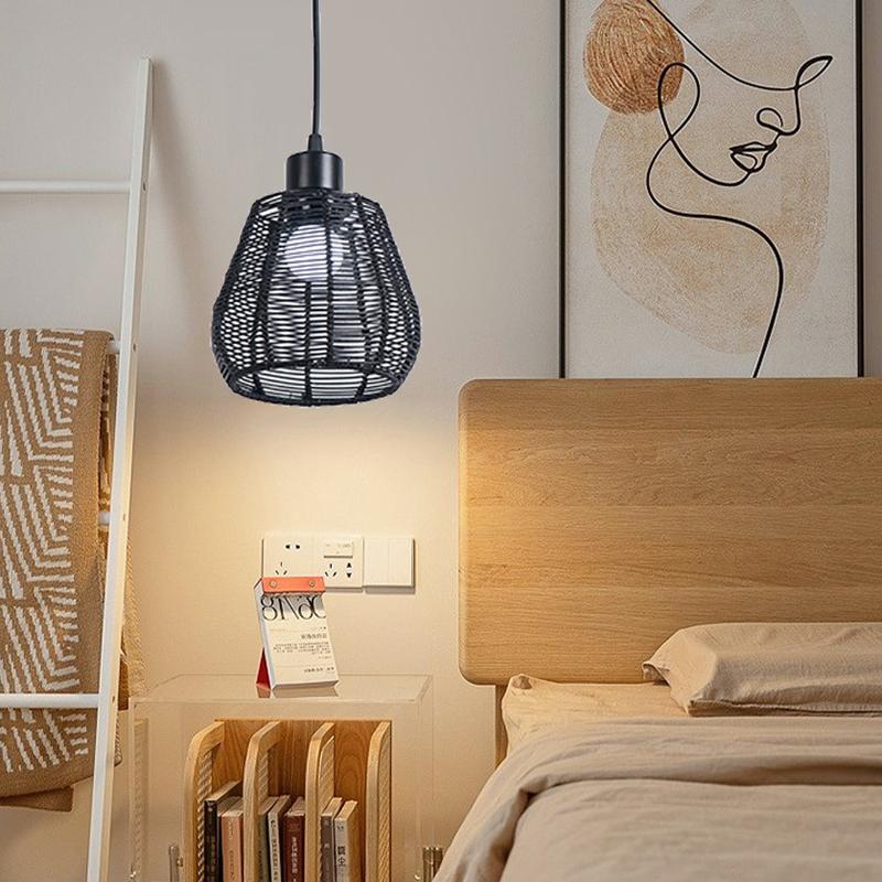 Retro Weave Lampshade Imitation Vine Paper Rope Lamp Cover Hanging Chandelier Lamp Shade Light Fixture Accessories Home Decor