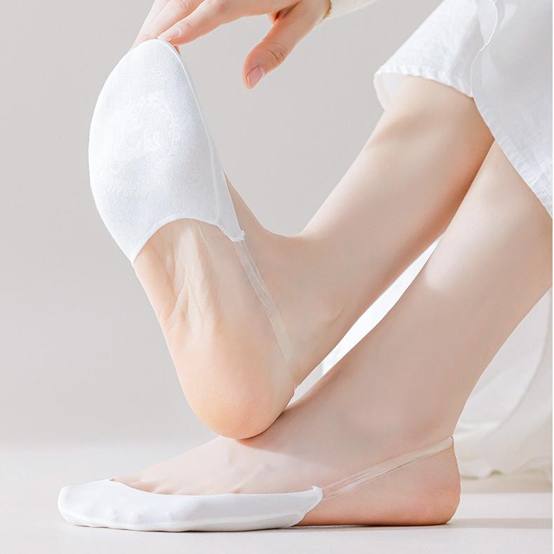 Damskie Letnie Cienkie Skarpety Stopki z Podwójnym Ściągaczem Niskie Niewidoczne Skarpety Antypoślizgowe Jedwab Lodowy Połowy Długości dla Kobiet