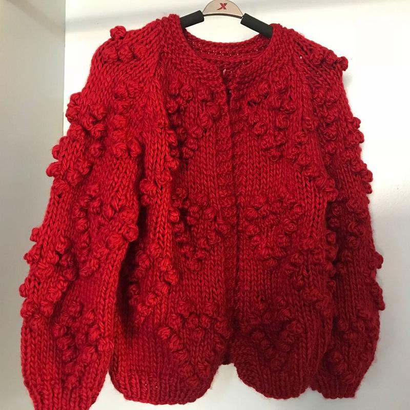 Herbst und Winter Neu Damen Wollkugel Fledermausnadel Dicke Wolle Locker und Dünn Kurzer Pullover Cardigan Jacke Damen