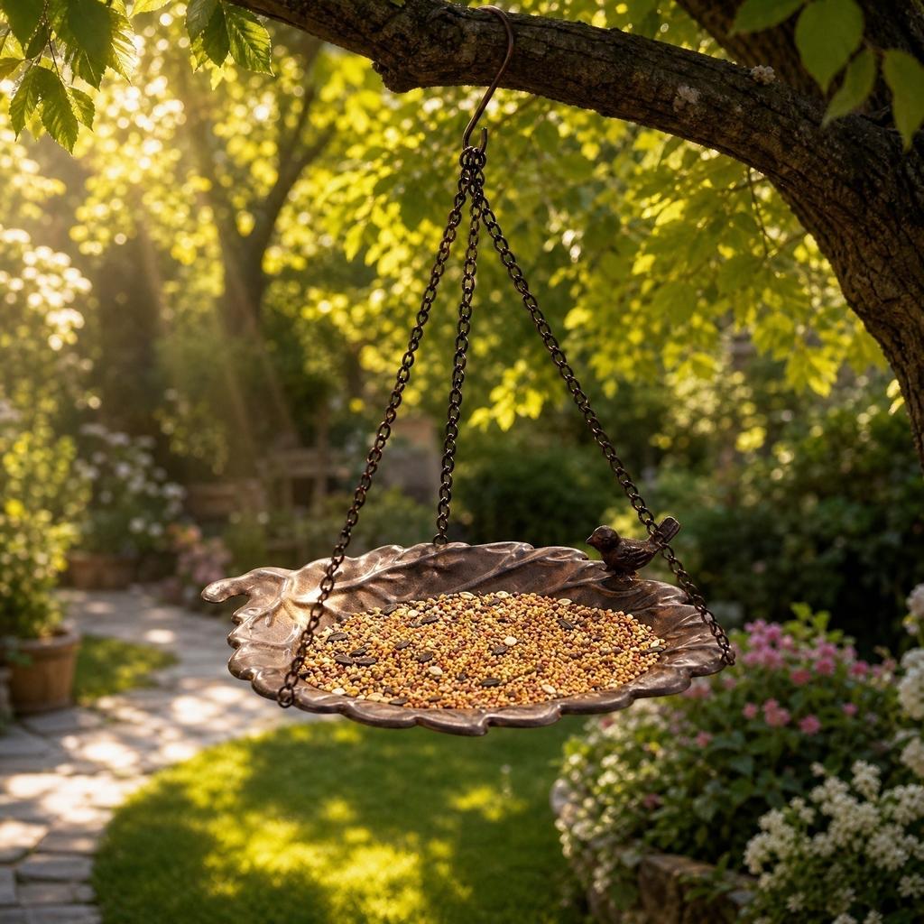 Leaf Shaped Hanging Bird Feeder Metal Garden Bird Feeder with Chain Iron Decorative Outdoor Wild Bird Feeding Station