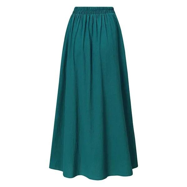 Spring and Summer New Retro Literary Style Loose Elastic Waist Color Matching Cotton and Linen Skirt Was Thin A-line Skirt