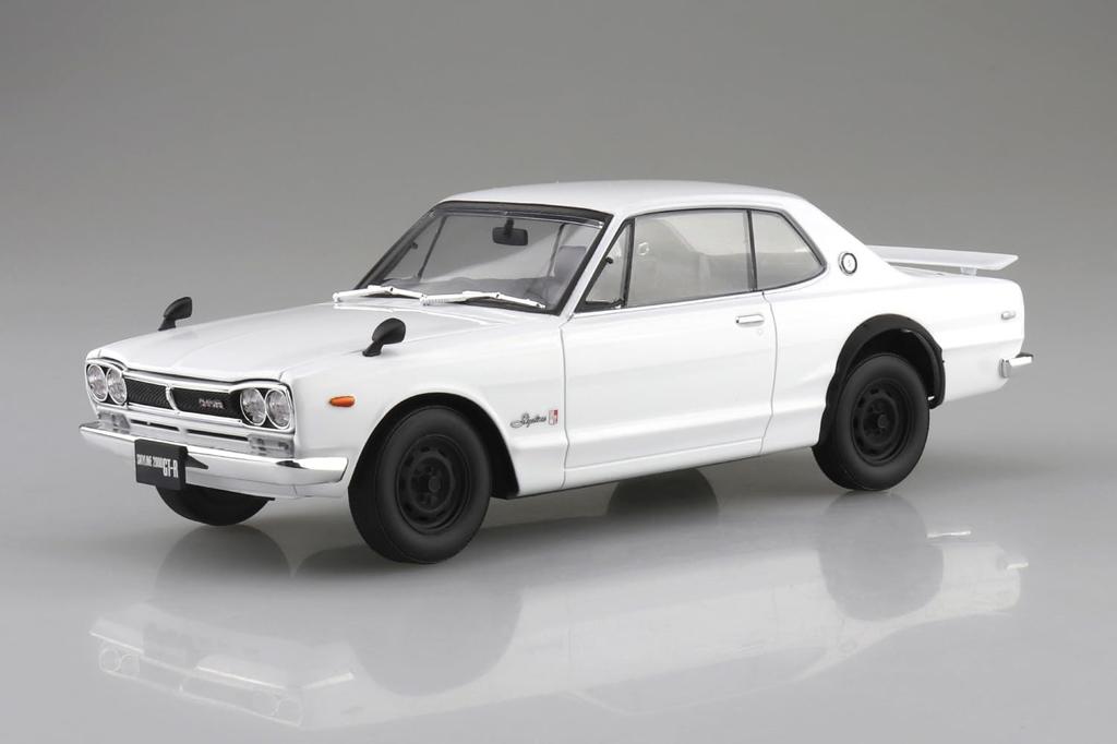 Aoshima Bunka Kyozaisha Rakupla Snap Car Series KPGC10 Skyline HT 1971 White Plastic Model 1/24 2000GT-R Color-coded 01-WH