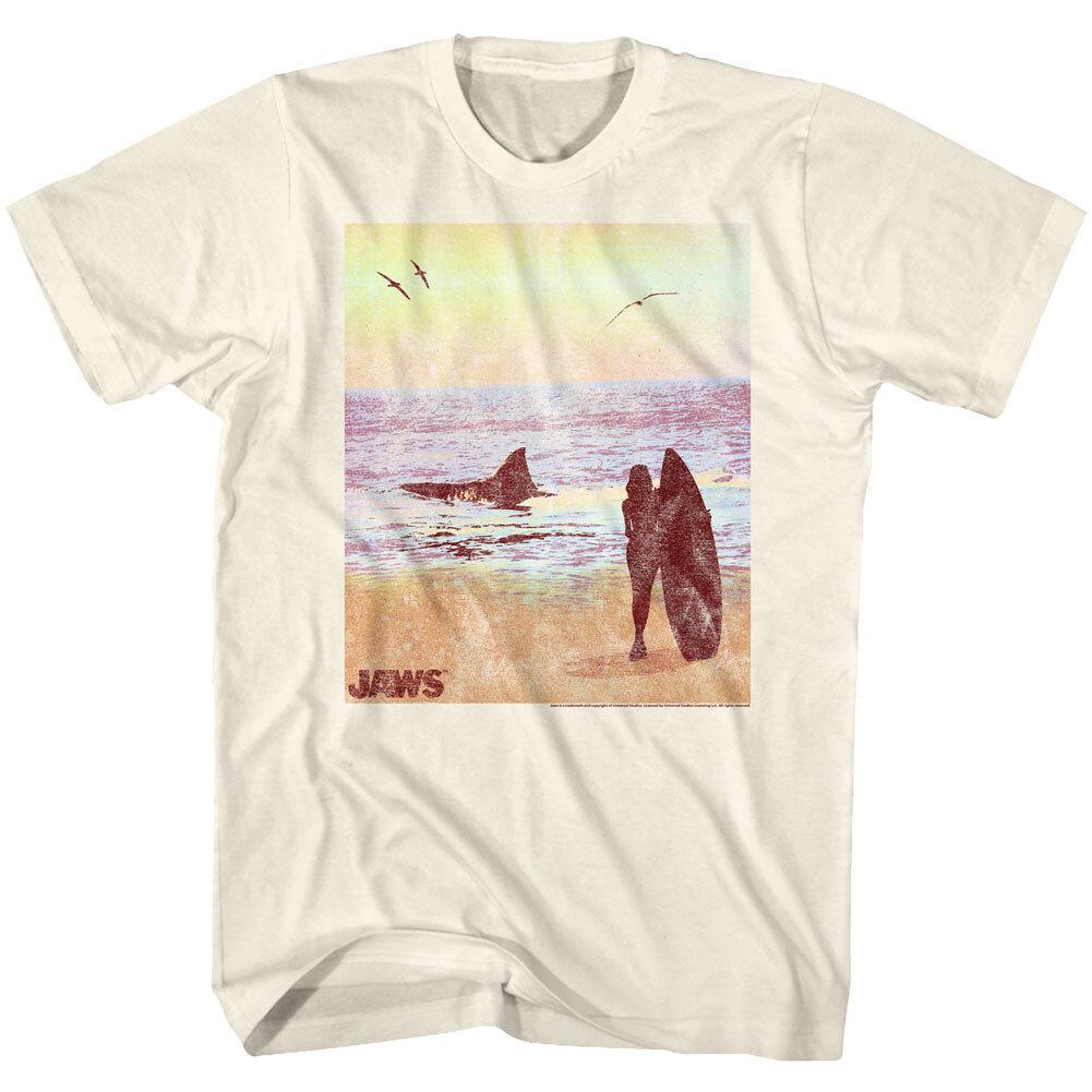 Jaws 70 Thriller Movie Girl Surfboard Beach Scene Shark In Surf Men T Shirt XXXL
