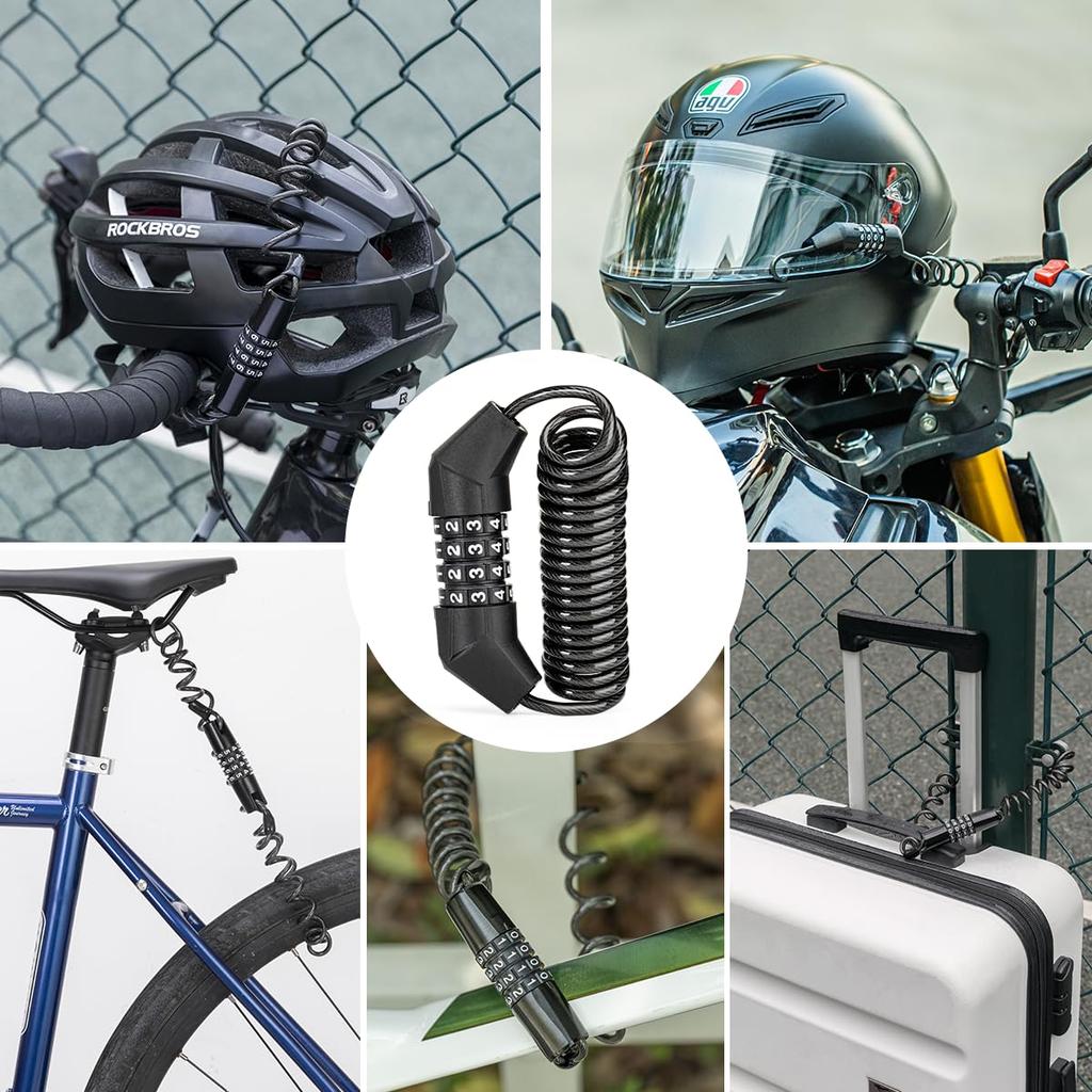 ROCKBROS Bicycle Password Compatible with Road Electric Easy to 150cm Polygonal Shape Lock, 4-Digit Combination, Keyless, Anti-Theft, Wire,